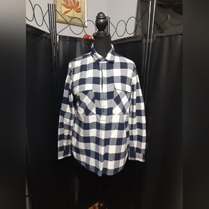 J. Crew Women's Mid Zip Navy and White Plaid Button Down Shirt Flannel Size S